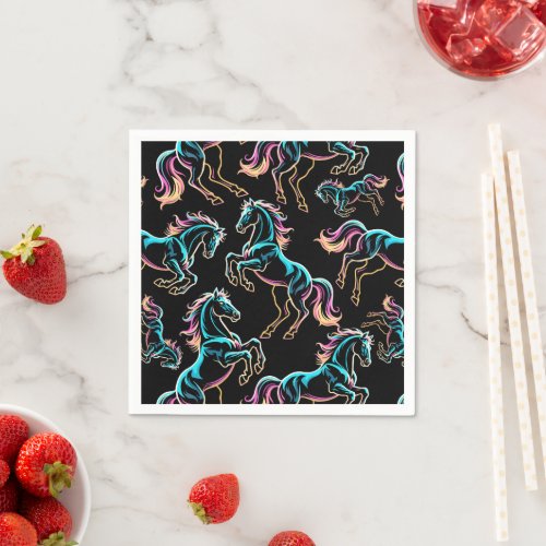 Horse Neon Light Glitch Retro Style Napkins