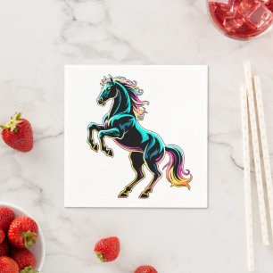 Horse Neon Light Glitch Retro Style Napkins