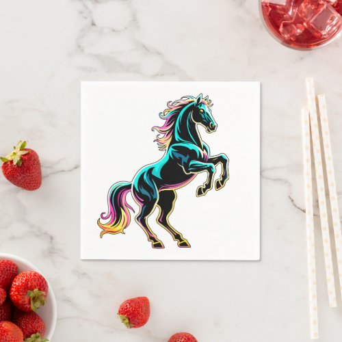 Horse Neon Light Glitch Retro Style Napkins