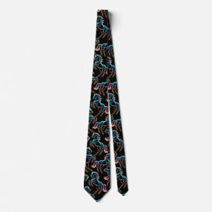 Horse Neon Light Glitch Retro Style Neck Tie