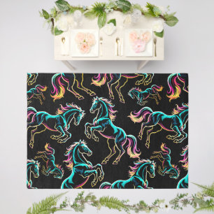 Horse Neon Light Glitch Retro Style Outdoor Rug