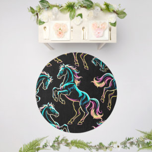 Horse Neon Light Glitch Retro Style Outdoor Rug
