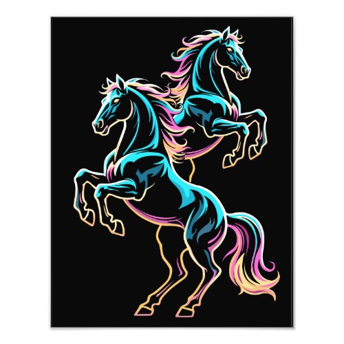 Horse Neon Light Glitch Retro Style Photo Print