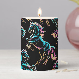 Horse Neon Light Glitch Retro Style Pillar Candle