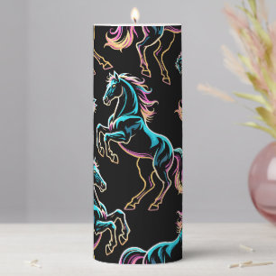 Horse Neon Light Glitch Retro Style Pillar Candle