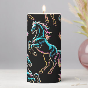 Horse Neon Light Glitch Retro Style Pillar Candle
