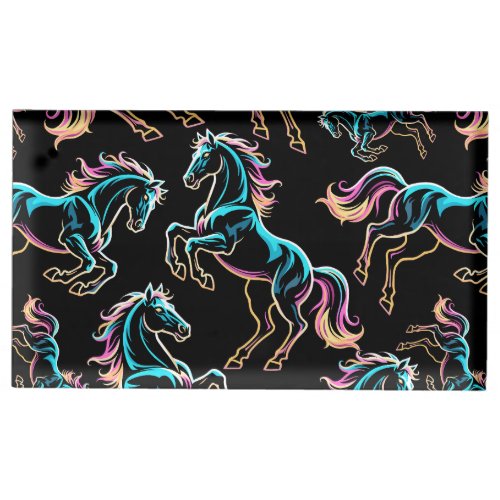 Horse Neon Light Glitch Retro Style Place Card Holder
