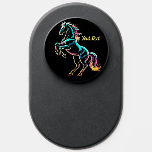 Horse Neon Light Glitch Retro Style PopSocket