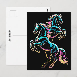 Horse Neon Light Glitch Retro Style Postcard