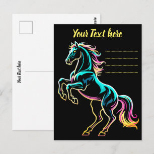 Horse Neon Light Glitch Retro Style Postcard