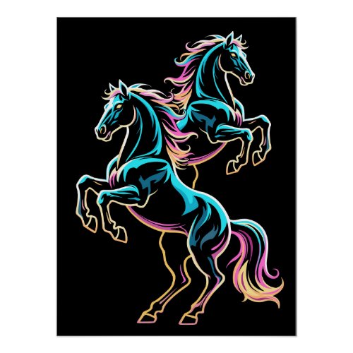 Horse Neon Light Glitch Retro Style Poster