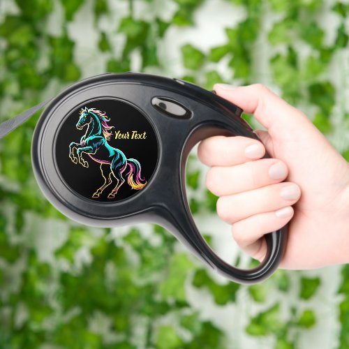 Horse Neon Light Glitch Retro Style Retractable Pet Leash