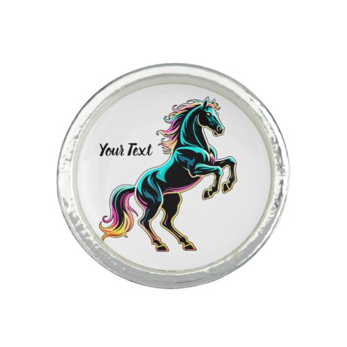 Horse Neon Light Glitch Retro Style Ring