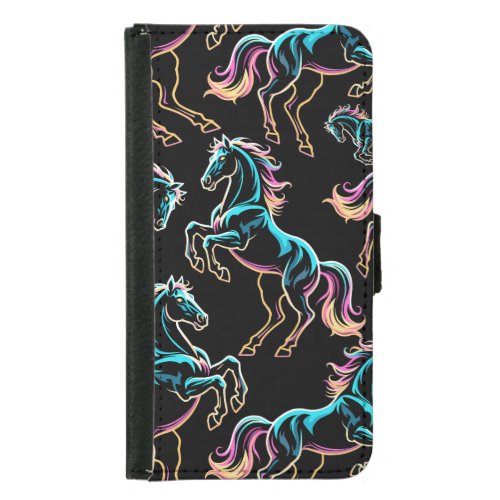 Horse Neon Light Glitch Retro Style Samsung Galaxy S5 Wallet Case