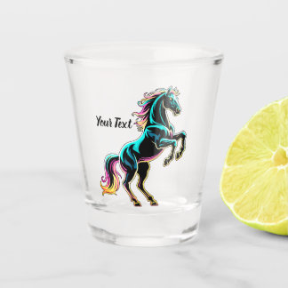 Horse Neon Light Glitch Retro Style Shot Glass
