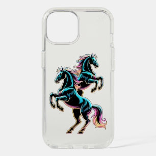Horse Neon Light Glitch Retro Style iPhone 15 Case