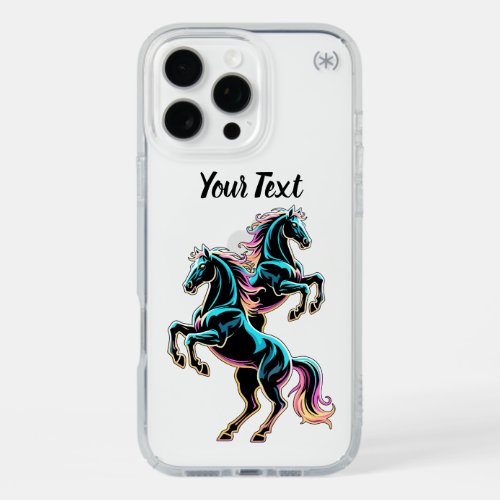 Horse Neon Light Glitch Retro Style iPhone 16 Pro Max Case