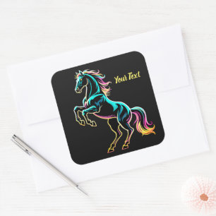 Horse Neon Light Glitch Retro Style Square Sticker