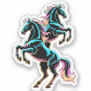 Horse Neon Light Glitch Retro Style Sticker
