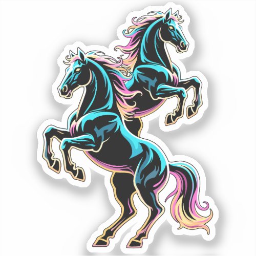 Horse Neon Light Glitch Retro Style Sticker