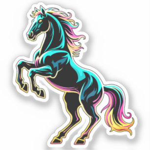 Horse Neon Light Glitch Retro Style Sticker
