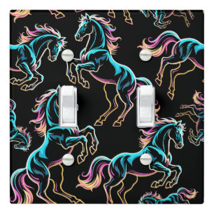 Horse Neon Light Glitch Retro Style Switch Cover