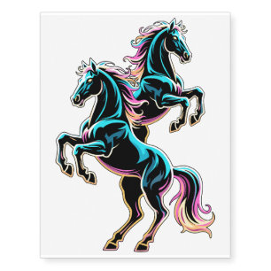 Horse Neon Light Glitch Retro Style Temporary Tattoos
