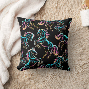 Horse Neon Light Glitch Retro Style Throw Pillow