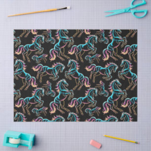 Horse Neon Light Glitch Retro Style Tissue Paper