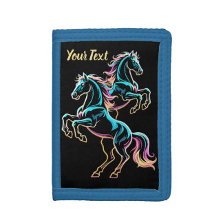 Horse Neon Light Glitch Retro Style Tri-fold Wallet
