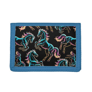 Horse Neon Light Glitch Retro Style Tri-fold Wallet