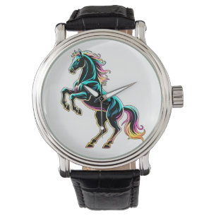 Horse Neon Light Glitch Retro Style Watch