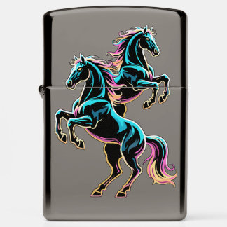 Horse Neon Light Glitch Retro Style Zippo Lighter
