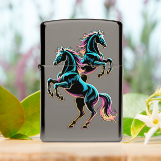 Horse Neon Light Glitch Retro Style Zippo Lighter
