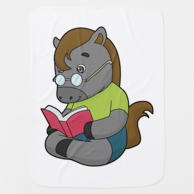 Horse Nerd Book Glasses Baby Blanket (Front)