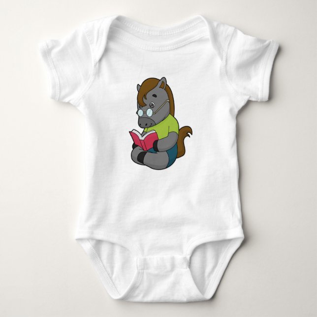 Horse Nerd Book Glasses Baby Bodysuit (Front)