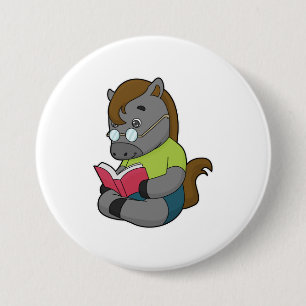 Horse Nerd Book Glasses Button
