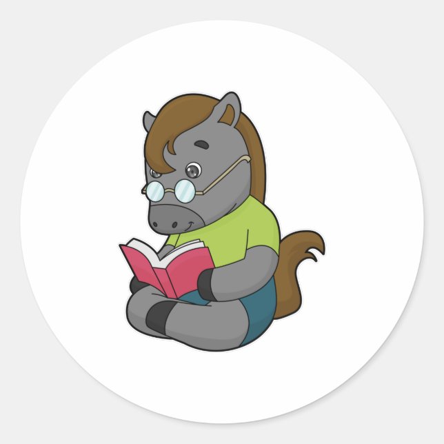 Horse Nerd Book Glasses Classic Round Sticker (Front)