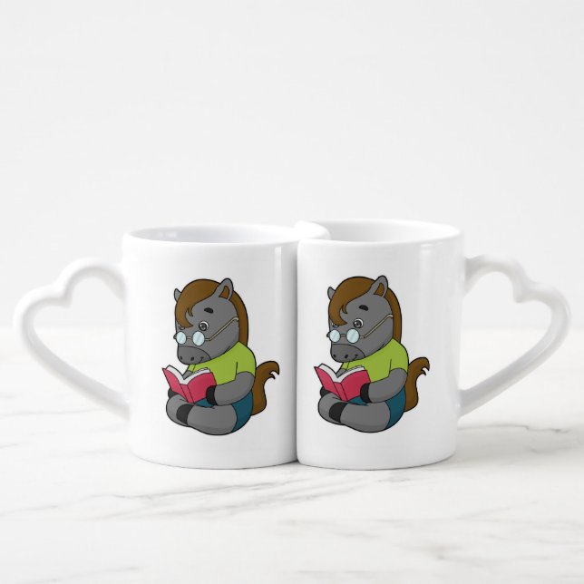 Horse Nerd Book Glasses Coffee Mug Set (Front Nesting)