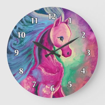 Horse Of Bright Colors Large Clock by ArtsyKidsy at Zazzle