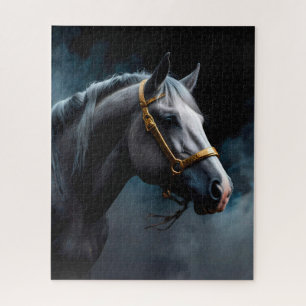 Horse on a black backgroung with blue tints jigsaw puzzle