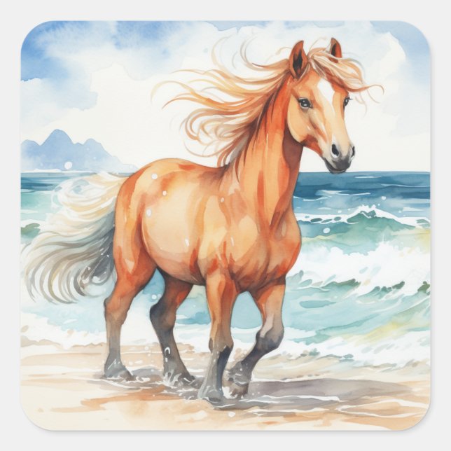 Horse on Beach Square Sticker (Front)