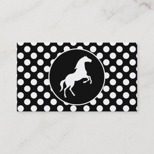 Customizable Horse on Black and White Polka Dots Business Card Template