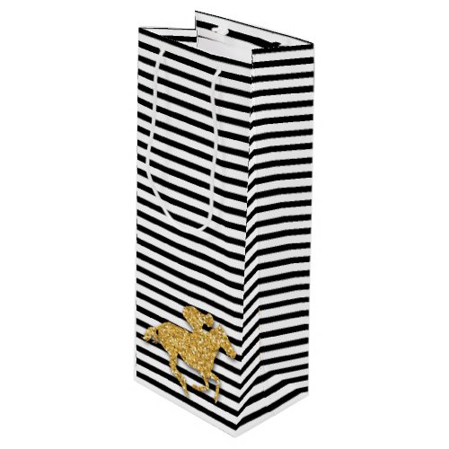 Horse on Black and White Stripes Wine Gift Bag