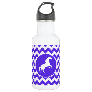 Horse on Blue Violet Chevron; Equestrian Water Bottle