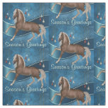 Horse On Blue with Ornaments Season's Greetings Fabric
