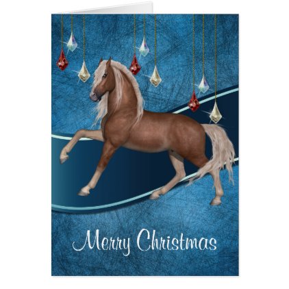 Horse On Blue with Ribbon Merry Christmas Card 2