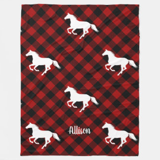 Horse on Buffalo Plaid Custom Fleece Blanket