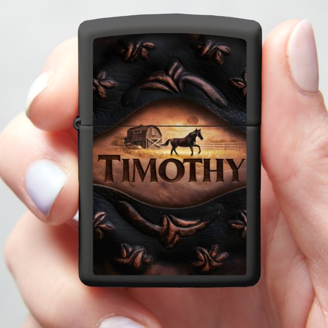 Horse On Farm At Sunset Zippo Lighter (In Hand)