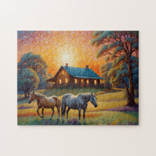 Horse on Farm Wildflower Meadow Jigsaw Puzzle